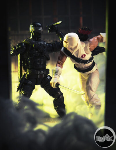 GI Joe Classified Snake Eyes and Storm Shadow fight it out in a ninja showdown in this toy photo