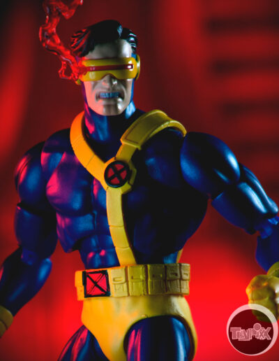 An angry Mafex Cyclops looks directly at the camera in this toy photo