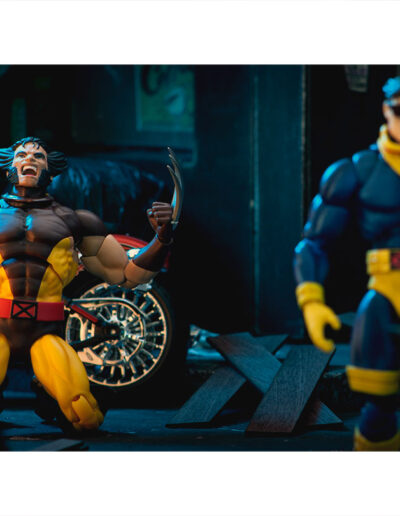 Mafex Wolverine, on the left, screams after Cyclops, on the right, gets to tell him he's in the new Deadpool movie in this toy photo